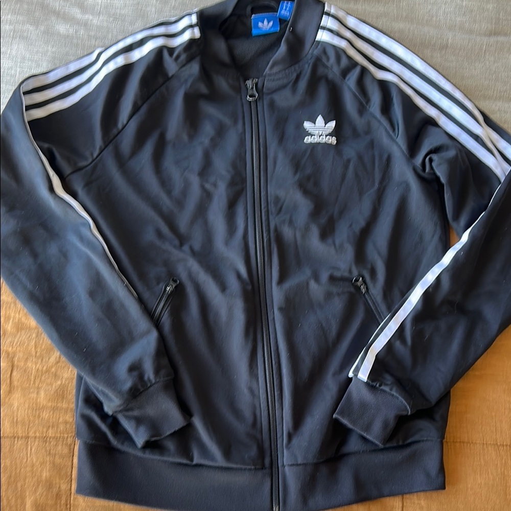 Adidas Black and White Bomber Jacket with Iconic Stripes